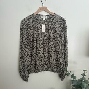 Anthropologie Cloth and Stone Leopard Print Green Neutral Women's Top XL NWT